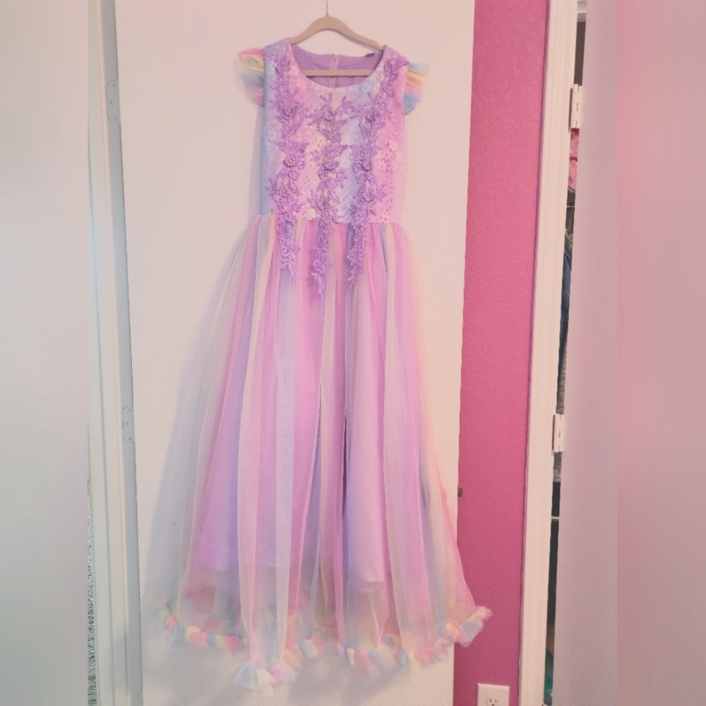 Girls rainbow floor length gown size 10/12